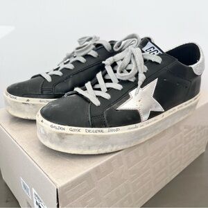 Golden Goose Hi Star Black with Silver Star Leather Sneakers